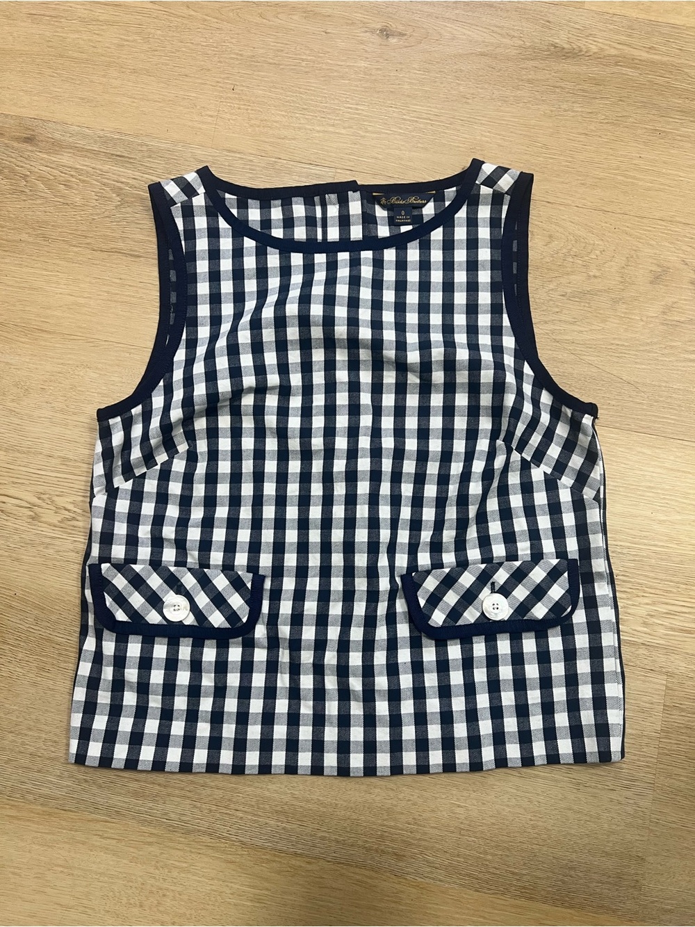 Brooks Brothers Navy and White Gingham Sleeveless Top